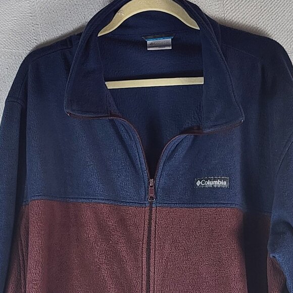 Columbia Sportswear Navy and Burgundy Full Zip Poly Fleece LS Sweater Jacket XXL - Picture 2 of 16